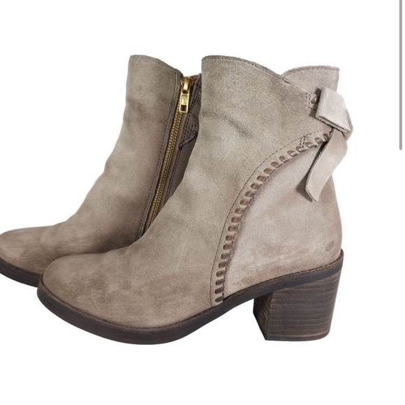 UGG Mousse Suede Leather Whipstitch Back Bow Ankle Boots - Picture 6 of 7